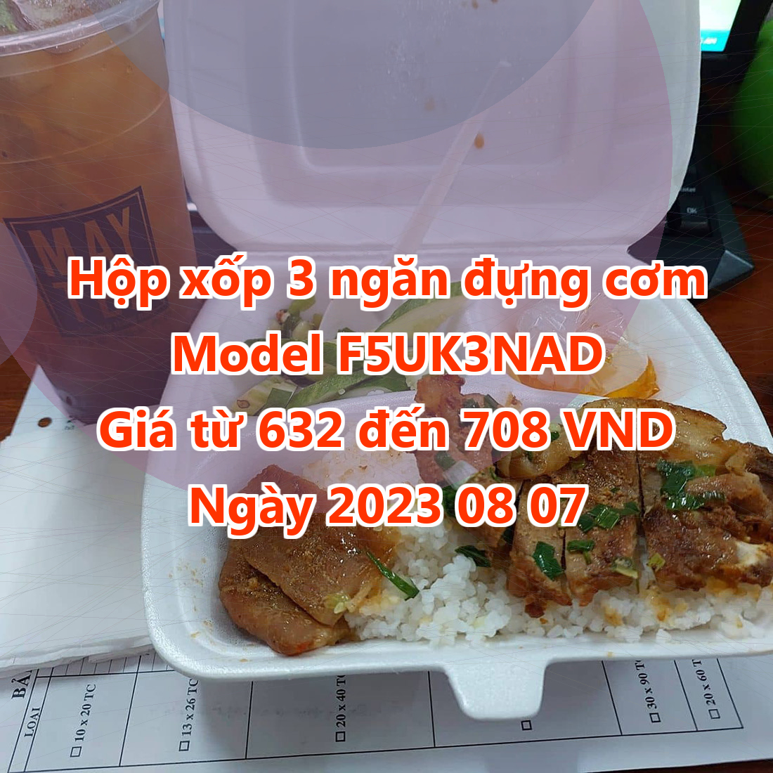 Hộp xốp 3 ngăn đựng cơm - Model F5UK3NAD