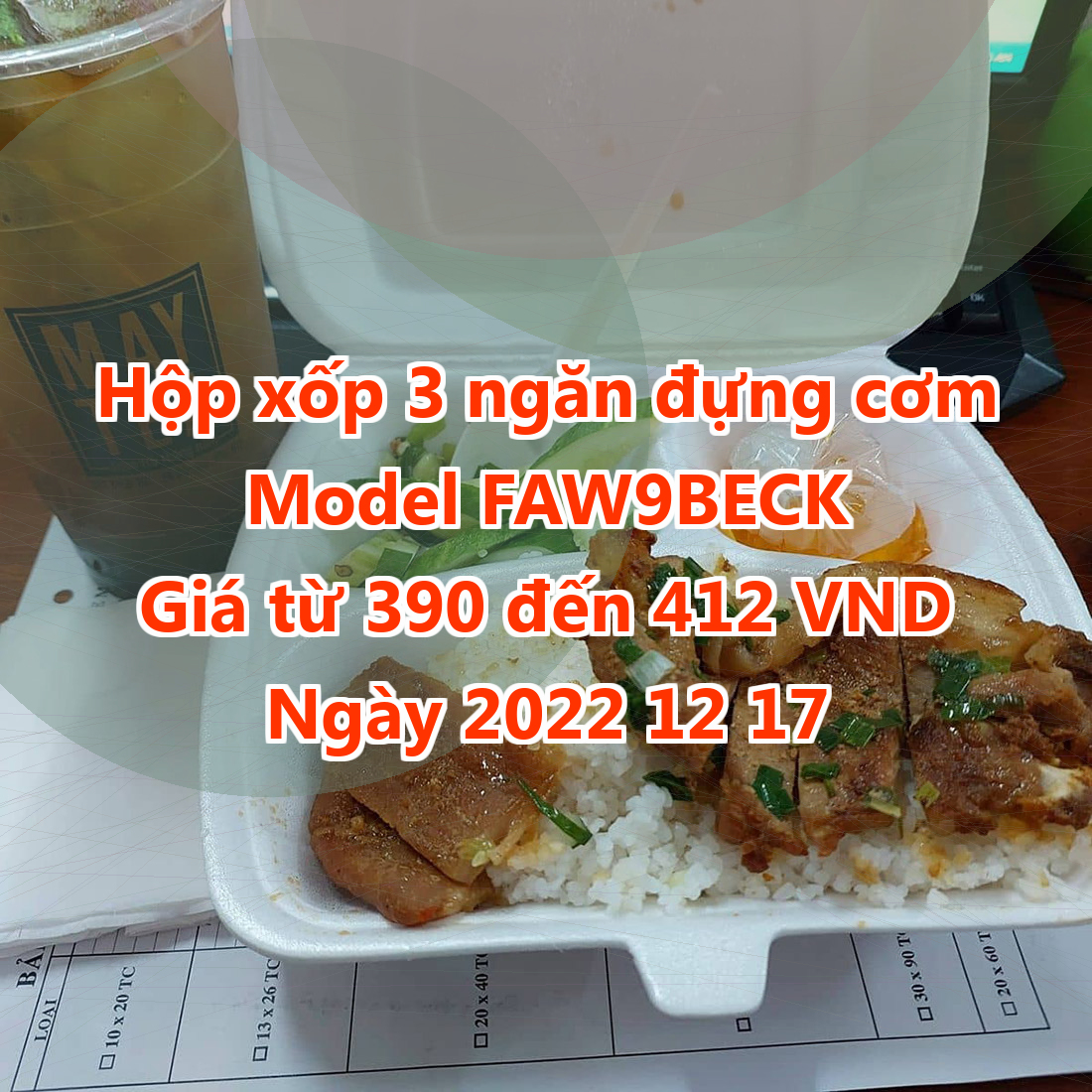 Hộp xốp 3 ngăn đựng cơm - Model FAW9BECK