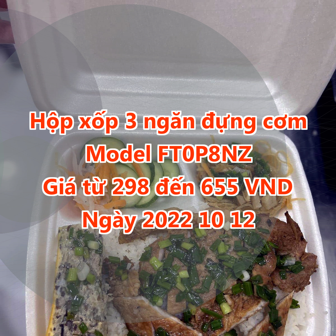 Hộp xốp 3 ngăn đựng cơm - Model FT0P8NZ - Giá 298 VND