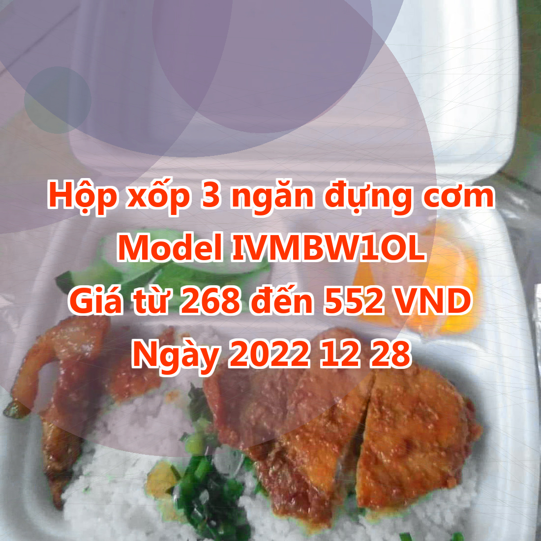 Hộp xốp 3 ngăn đựng cơm - Model IVMBW1OL