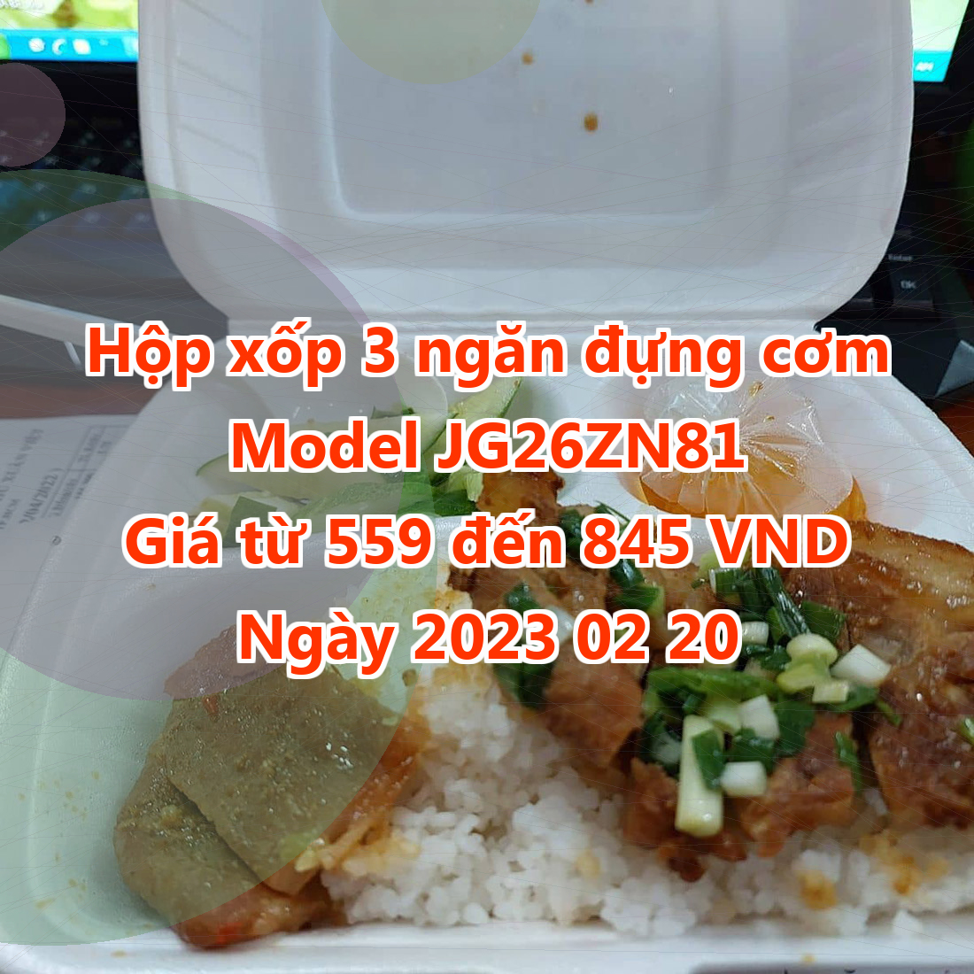 Hộp xốp 3 ngăn đựng cơm - Model JG26ZN81