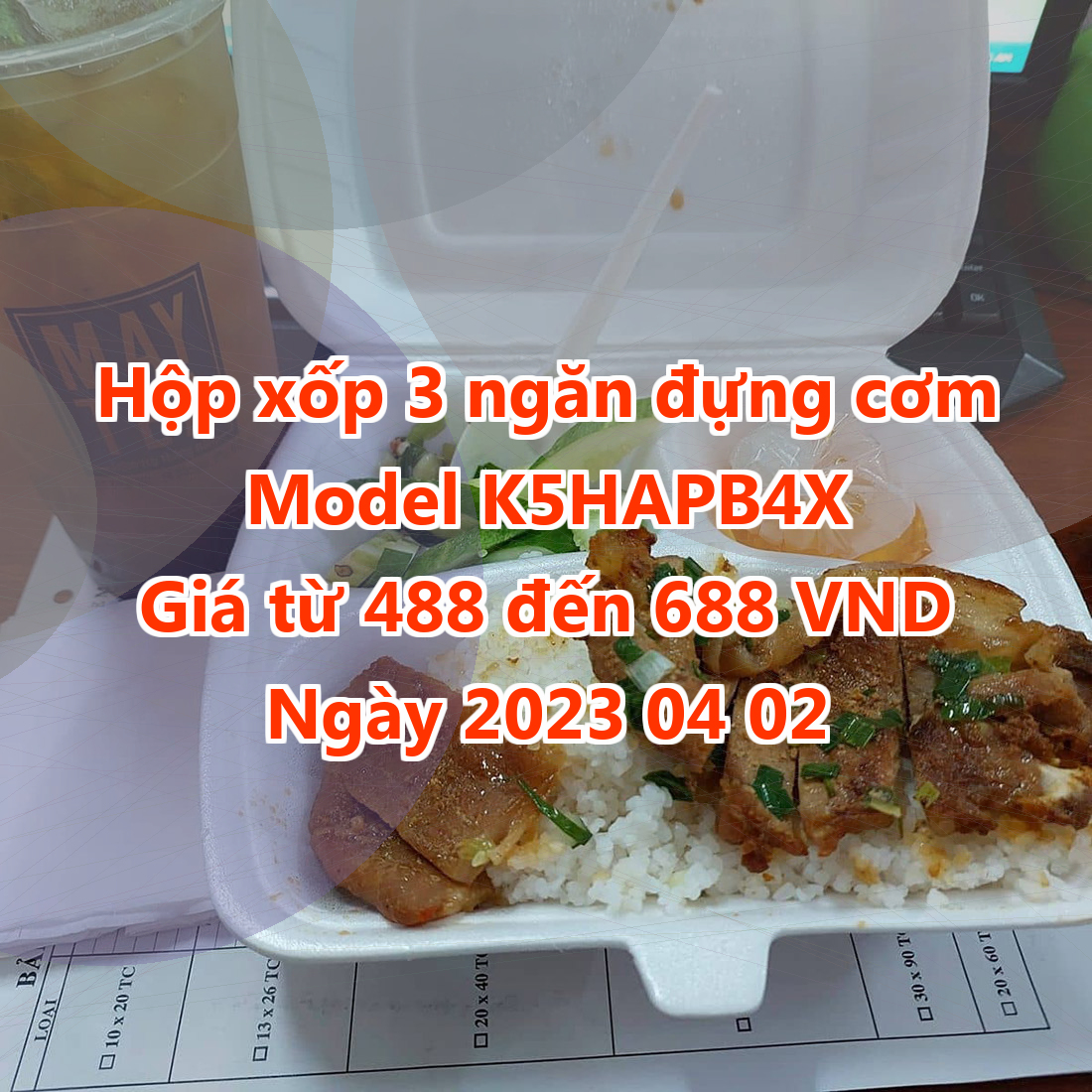 Hộp xốp 3 ngăn đựng cơm - Model K5HAPB4X