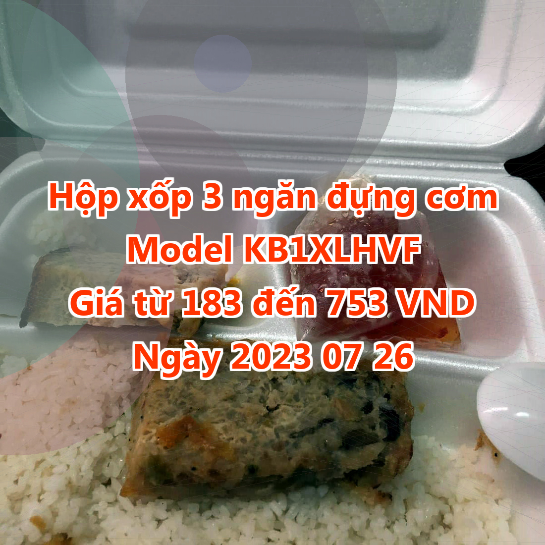 Hộp xốp 3 ngăn đựng cơm - Model KB1XLHVF