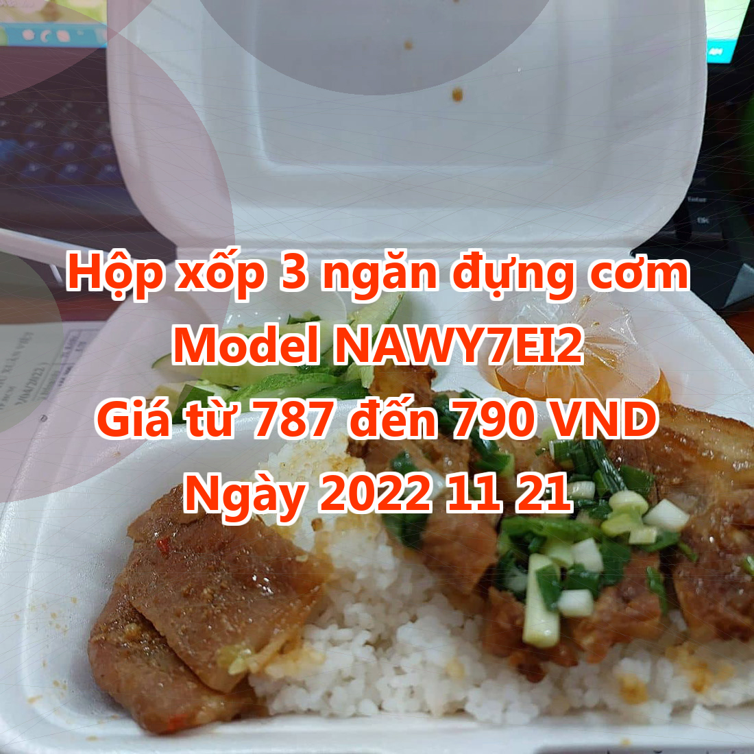 Hộp xốp 3 ngăn đựng cơm - Model NAWY7EI2 - Giá 787 VND