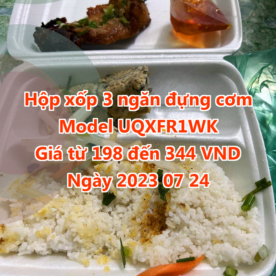 Hộp xốp 3 ngăn đựng cơm - Model UQXFR1WK