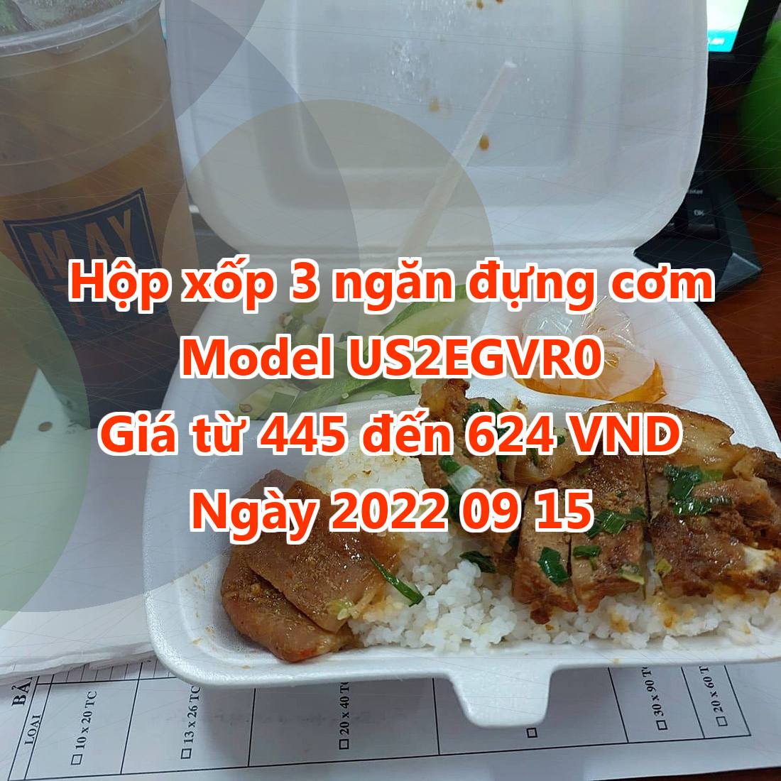 Hộp xốp 3 ngăn đựng cơm - Model US2EGVR0