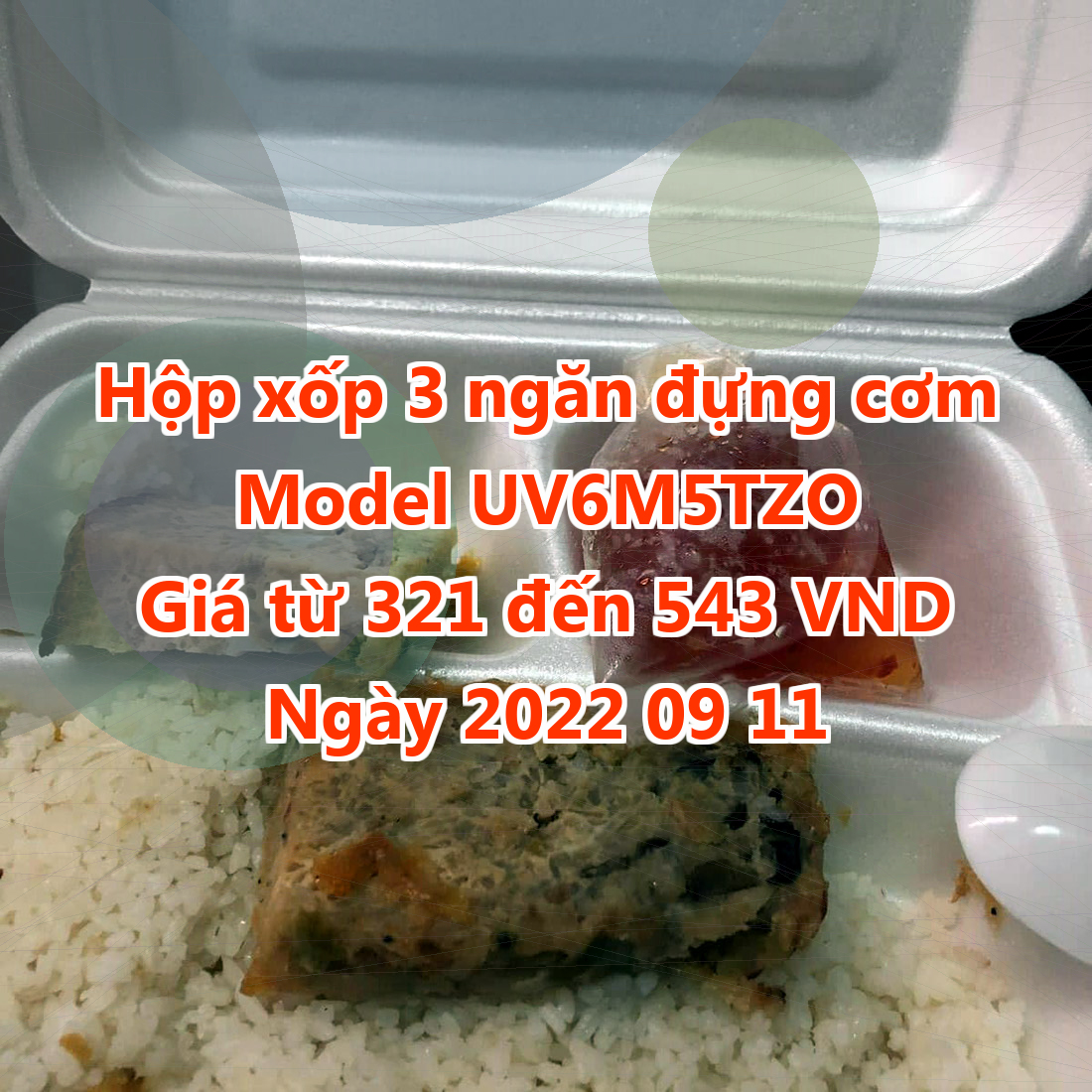 Hộp xốp 3 ngăn đựng cơm - Model UV6M5TZO