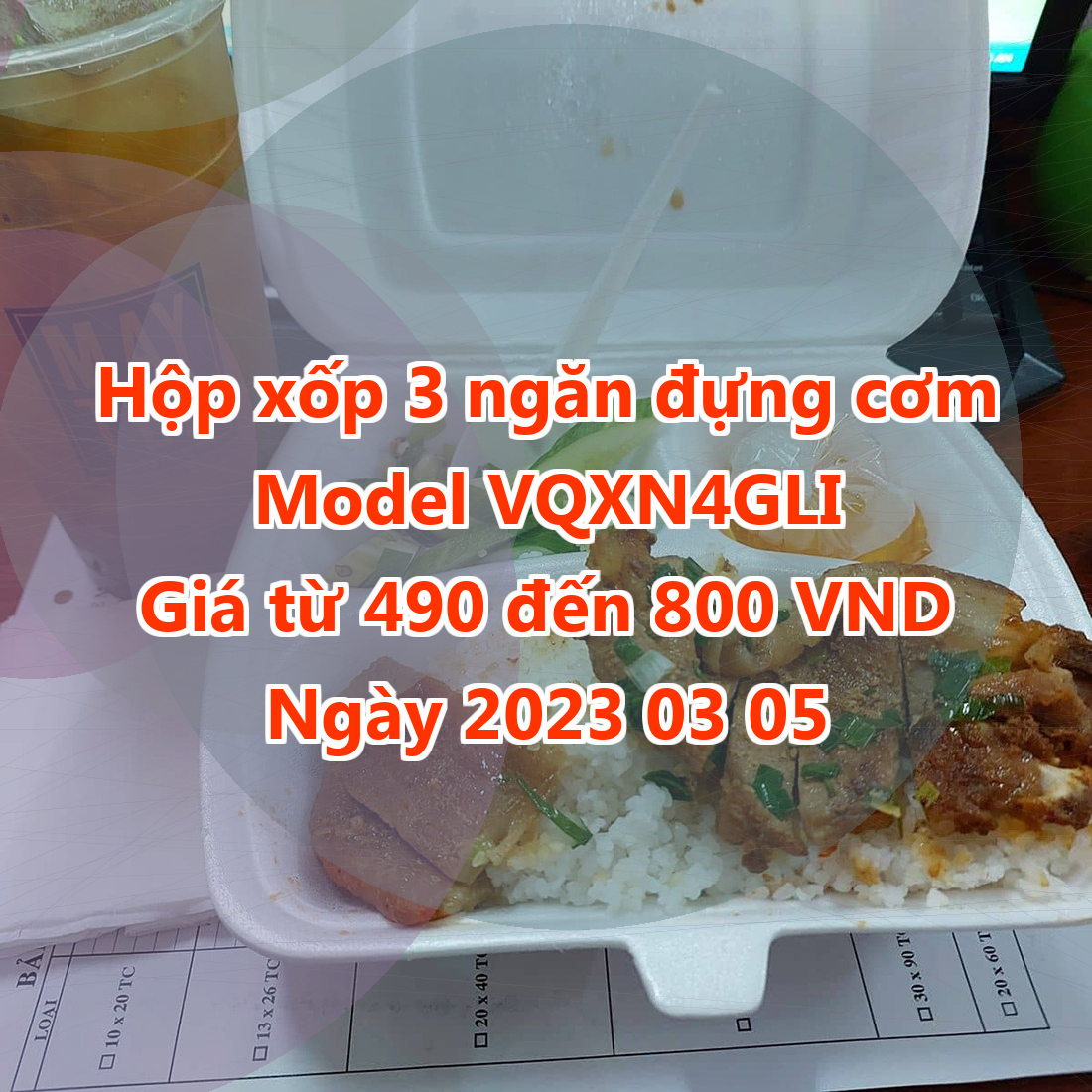 Hộp xốp 3 ngăn đựng cơm - Model VQXN4GLI - Màu Indigo