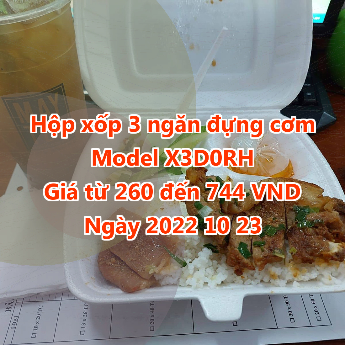 Hộp xốp 3 ngăn đựng cơm - Model X3D0RH