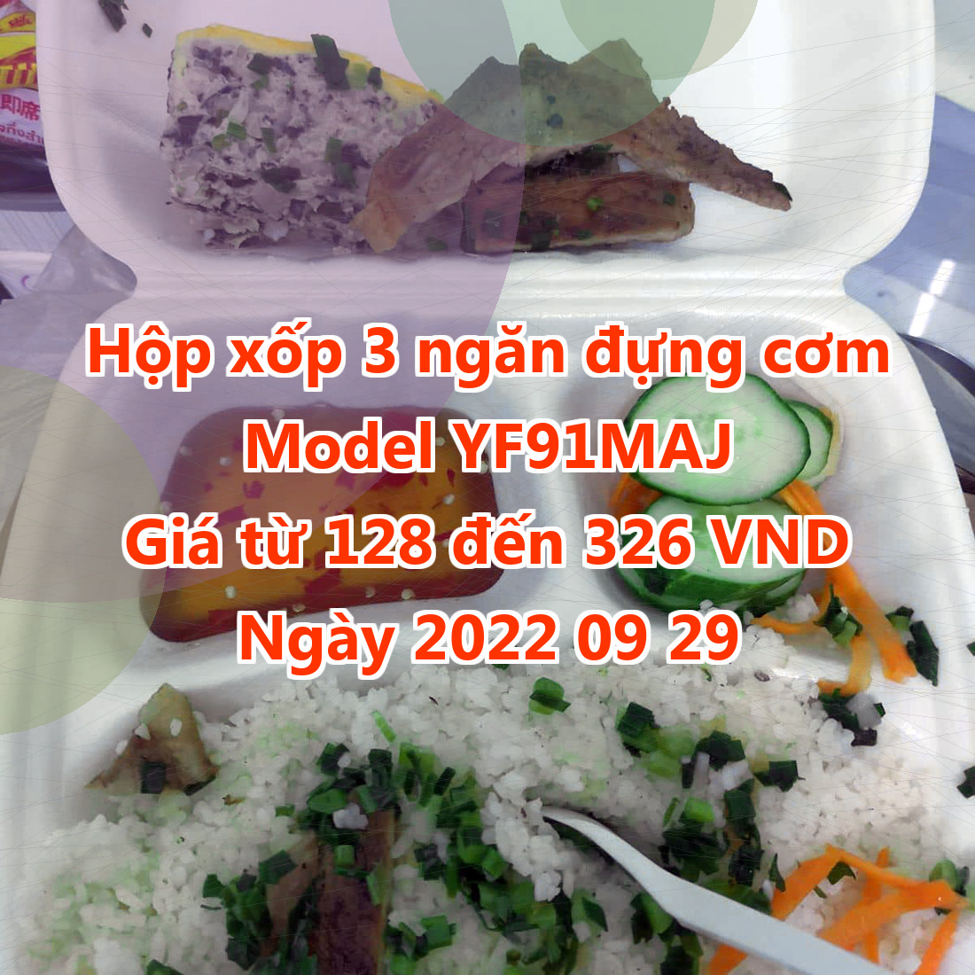 Hộp xốp 3 ngăn đựng cơm - Model YF91MAJ - Giá 128 VND