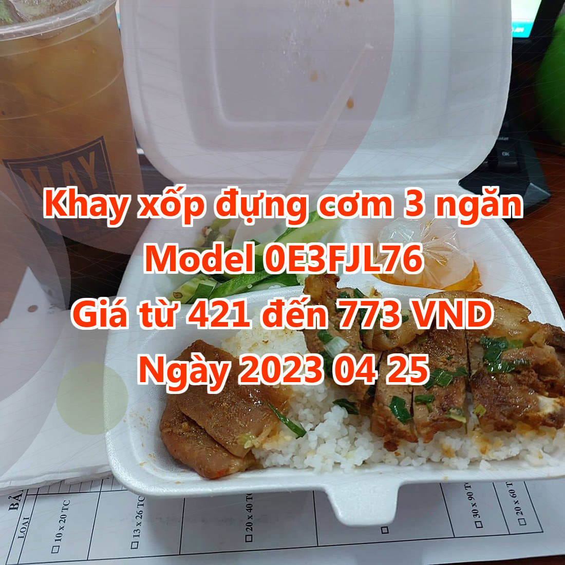 Khay xốp đựng cơm 3 ngăn - Model 0E3FJL76