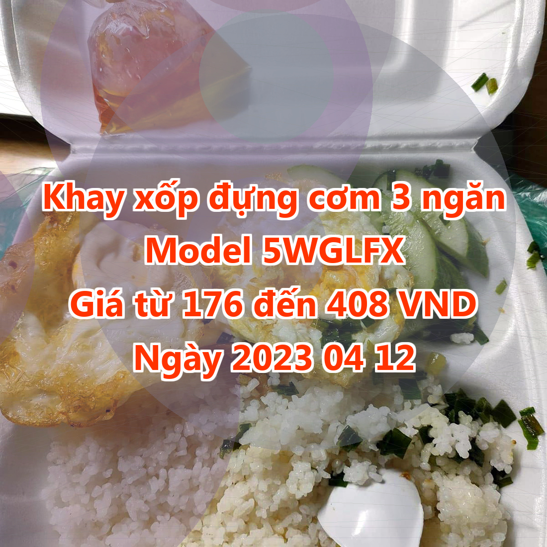 Khay xốp đựng cơm 3 ngăn - Model 5WGLFX