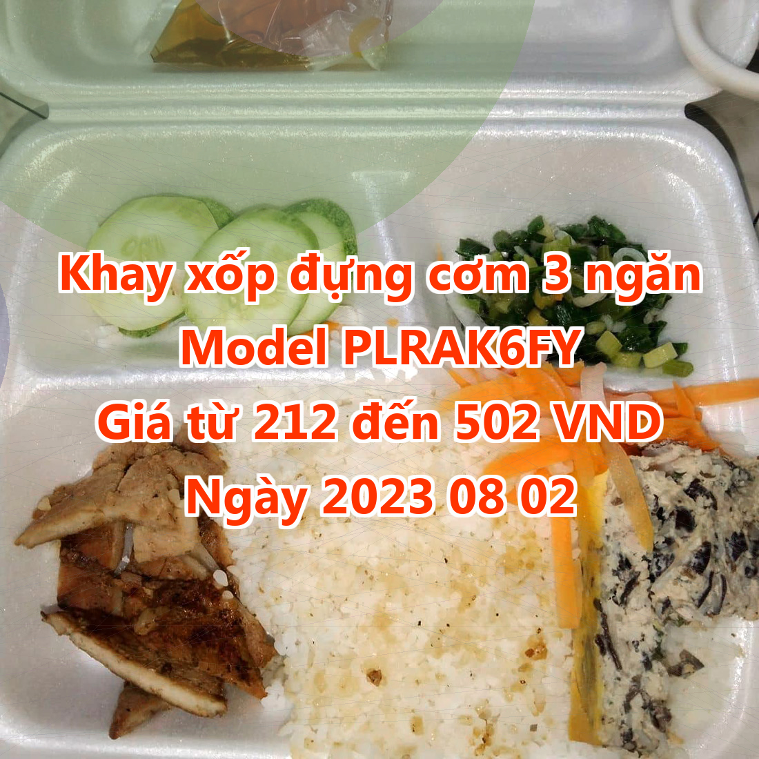 Khay xốp đựng cơm 3 ngăn - Model PLRAK6FY