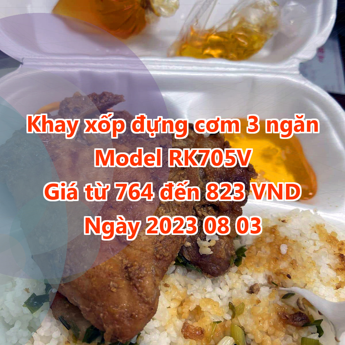 Khay xốp đựng cơm 3 ngăn - Model RK705V - Giá 764 VND