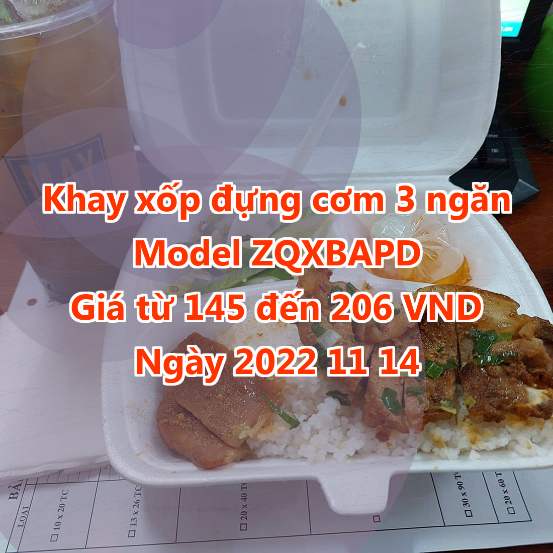 Khay xốp đựng cơm 3 ngăn - Model ZQXBAPD