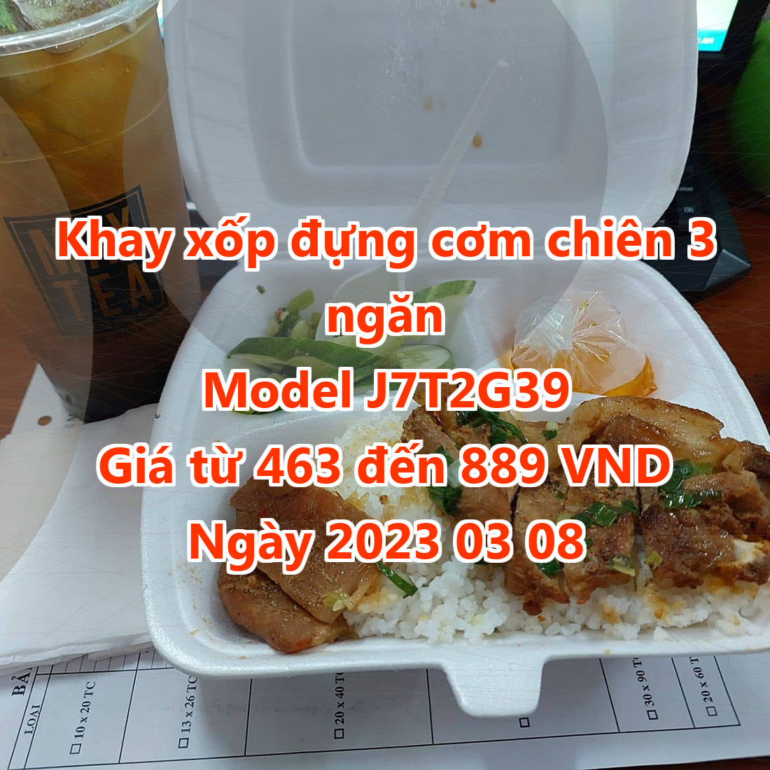 Khay xốp đựng cơm chiên 3 ngăn - Model J7T2G39