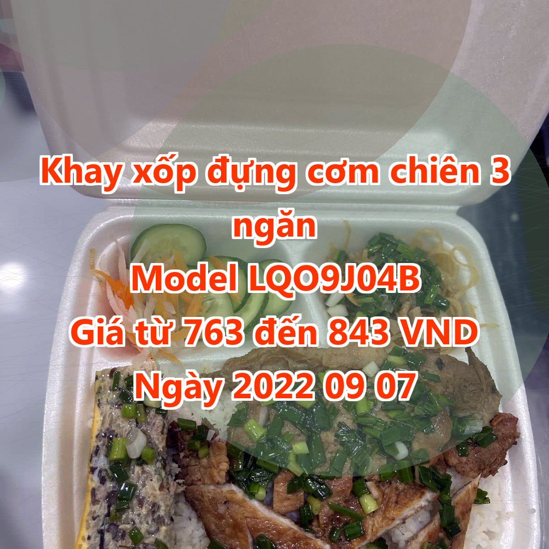 Khay xốp đựng cơm chiên 3 ngăn - Model LQO9J04B - Giá 763 đồng