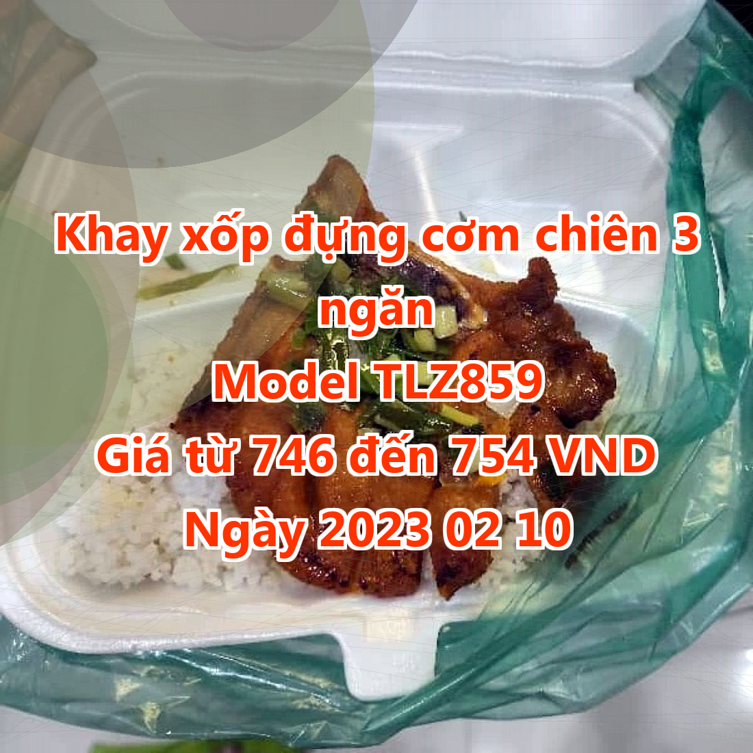 Khay xốp đựng cơm chiên 3 ngăn - Model TLZ859