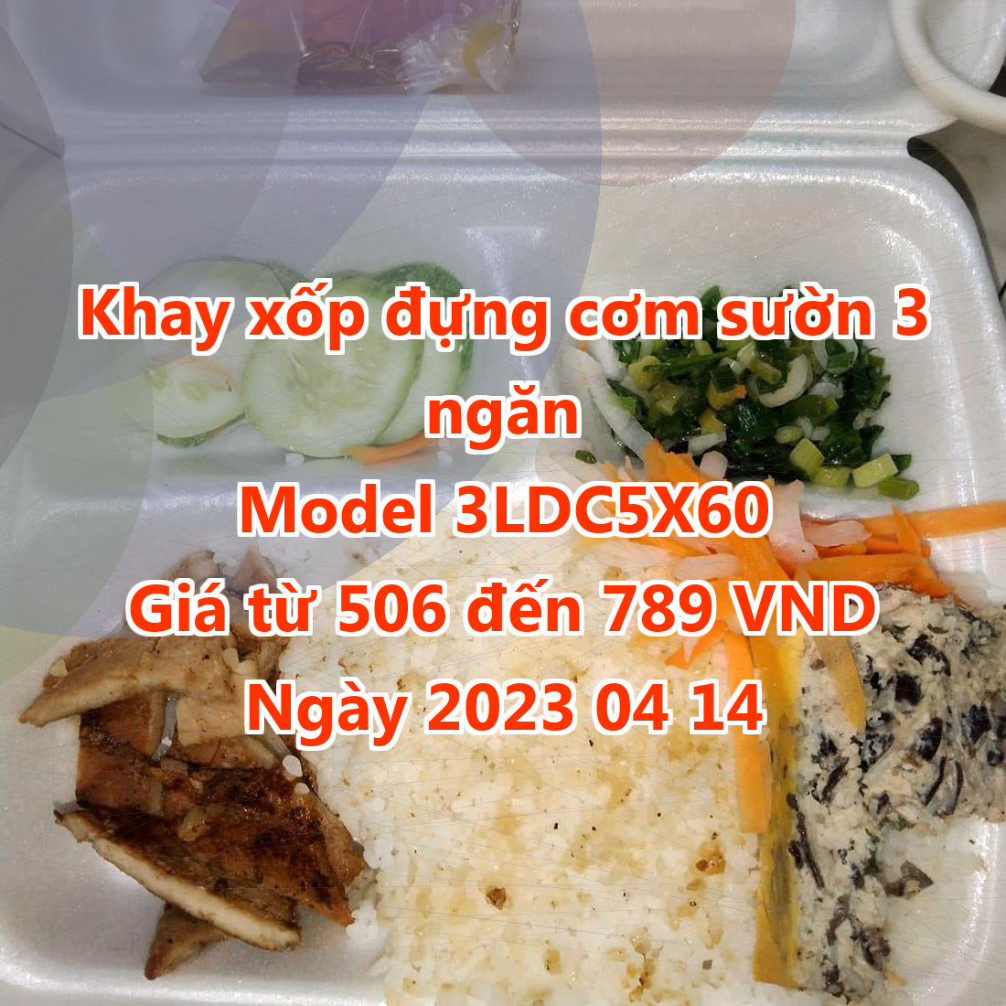 Khay xốp đựng cơm sườn 3 ngăn - Model 3LDC5X60