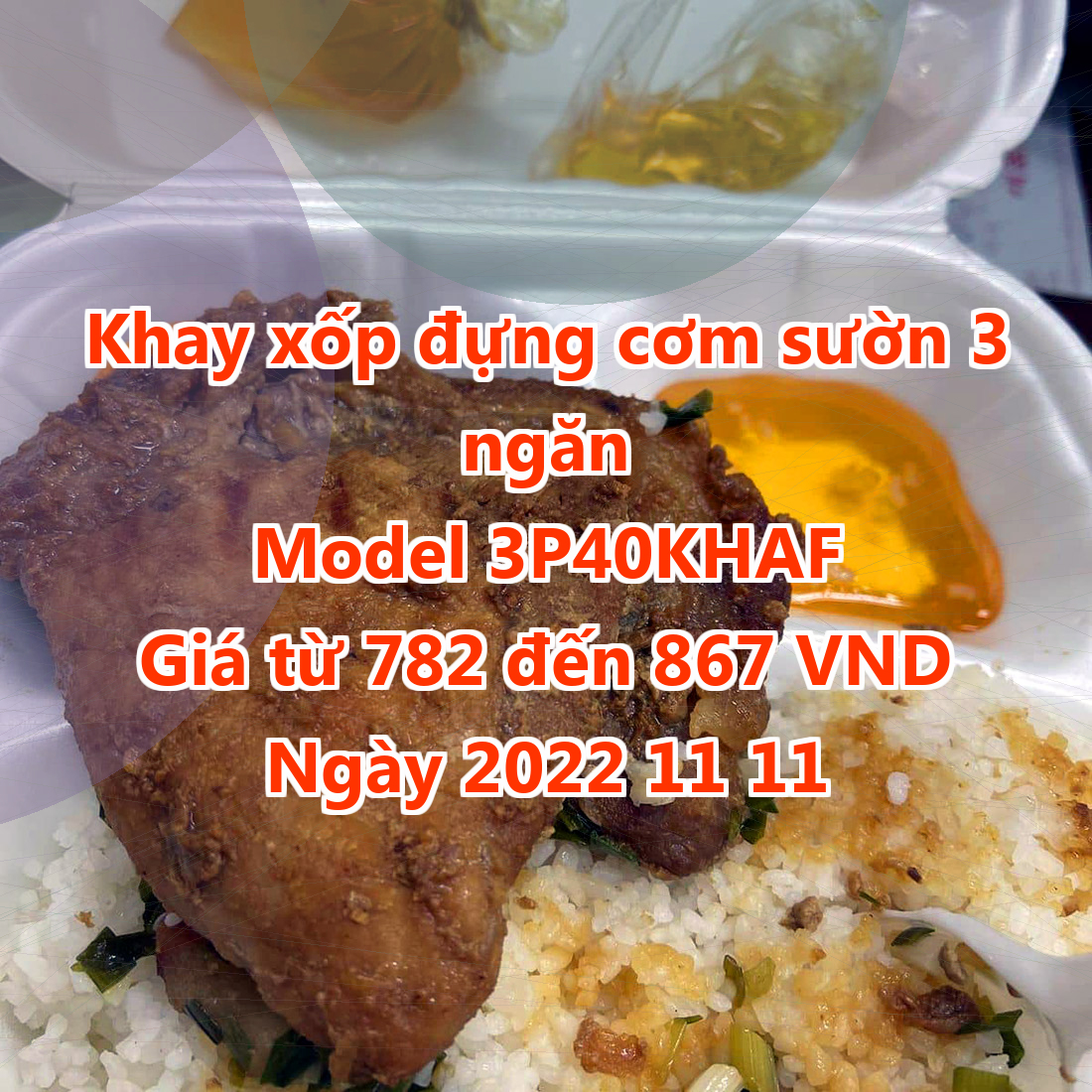 Khay xốp đựng cơm sườn 3 ngăn - Model 3P40KHAF - Giá 782 đồng