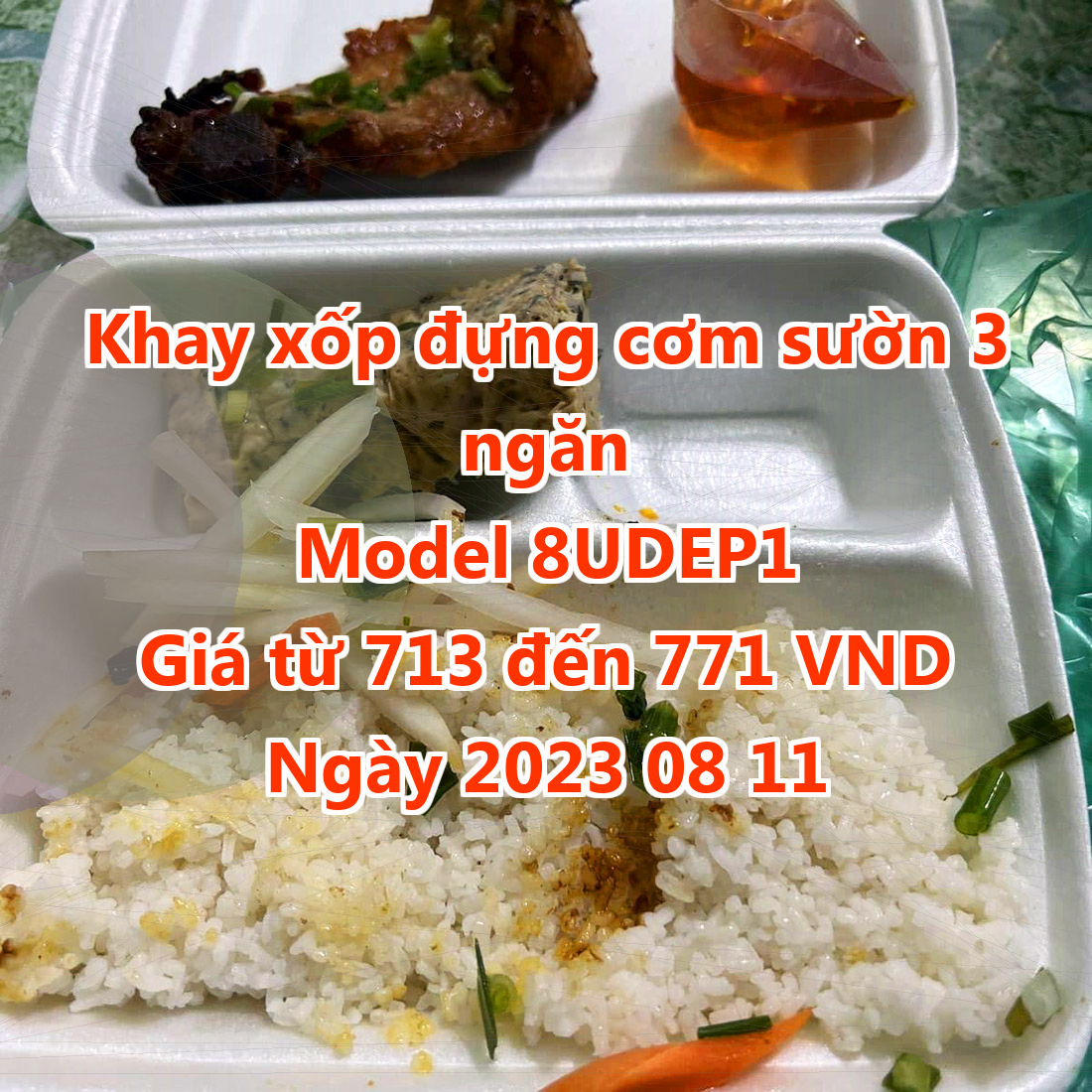 Khay xốp đựng cơm sườn 3 ngăn - Model 8UDEP1