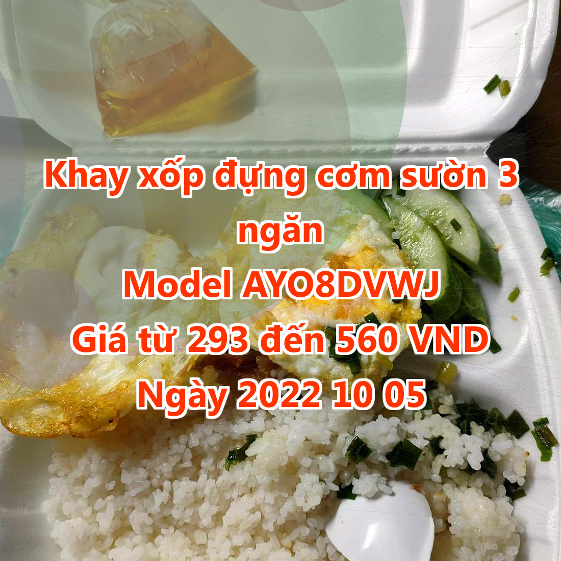 Khay xốp đựng cơm sườn 3 ngăn - Model AYO8DVWJ