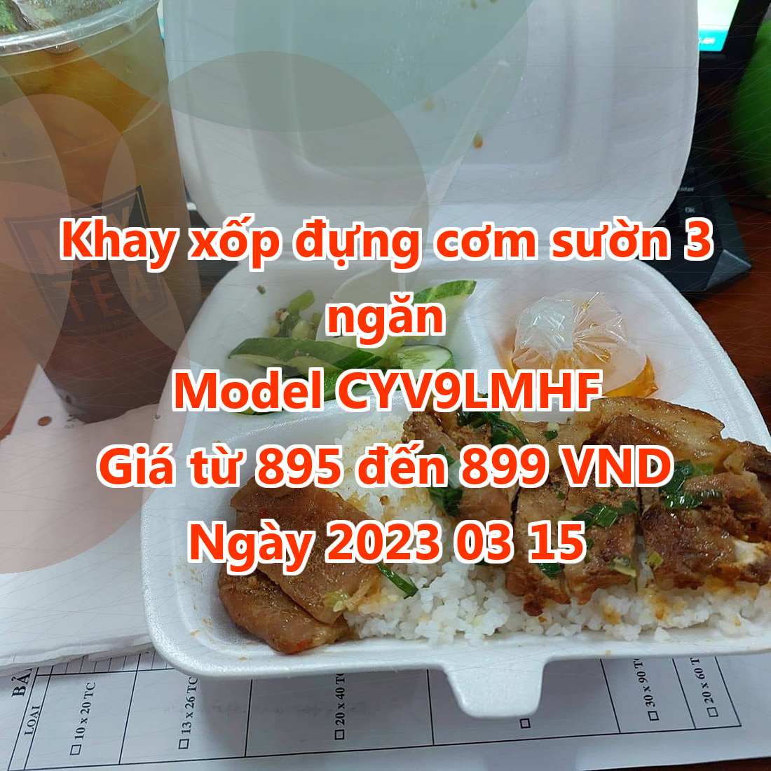 Khay xốp đựng cơm sườn 3 ngăn - Model CYV9LMHF