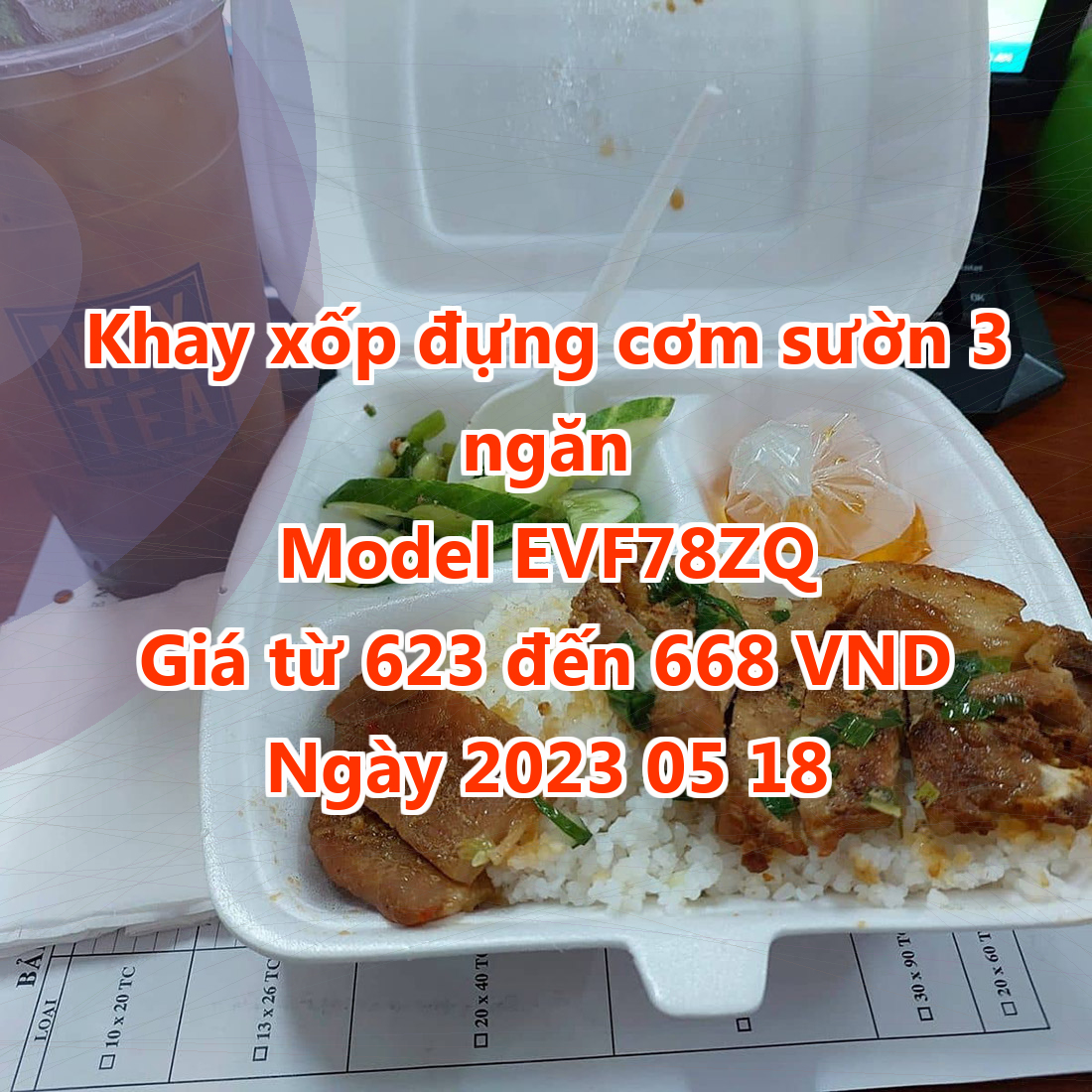 Khay xốp đựng cơm sườn 3 ngăn - Model EVF78ZQ