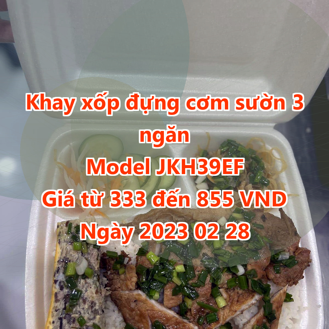 Khay xốp đựng cơm sườn 3 ngăn - Model JKH39EF - Màu Steel Blue