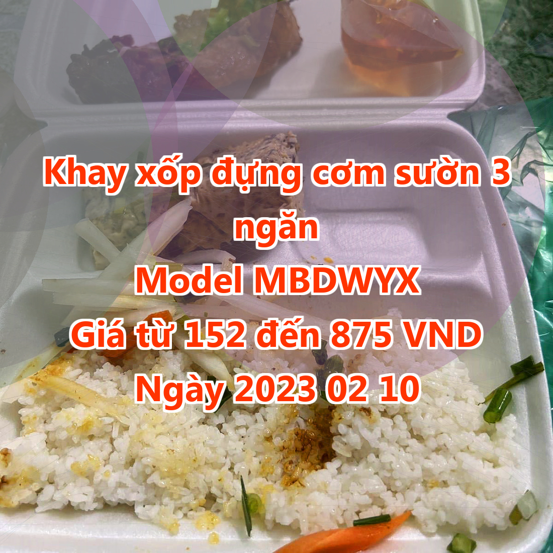 Khay xốp đựng cơm sườn 3 ngăn - Model MBDWYX