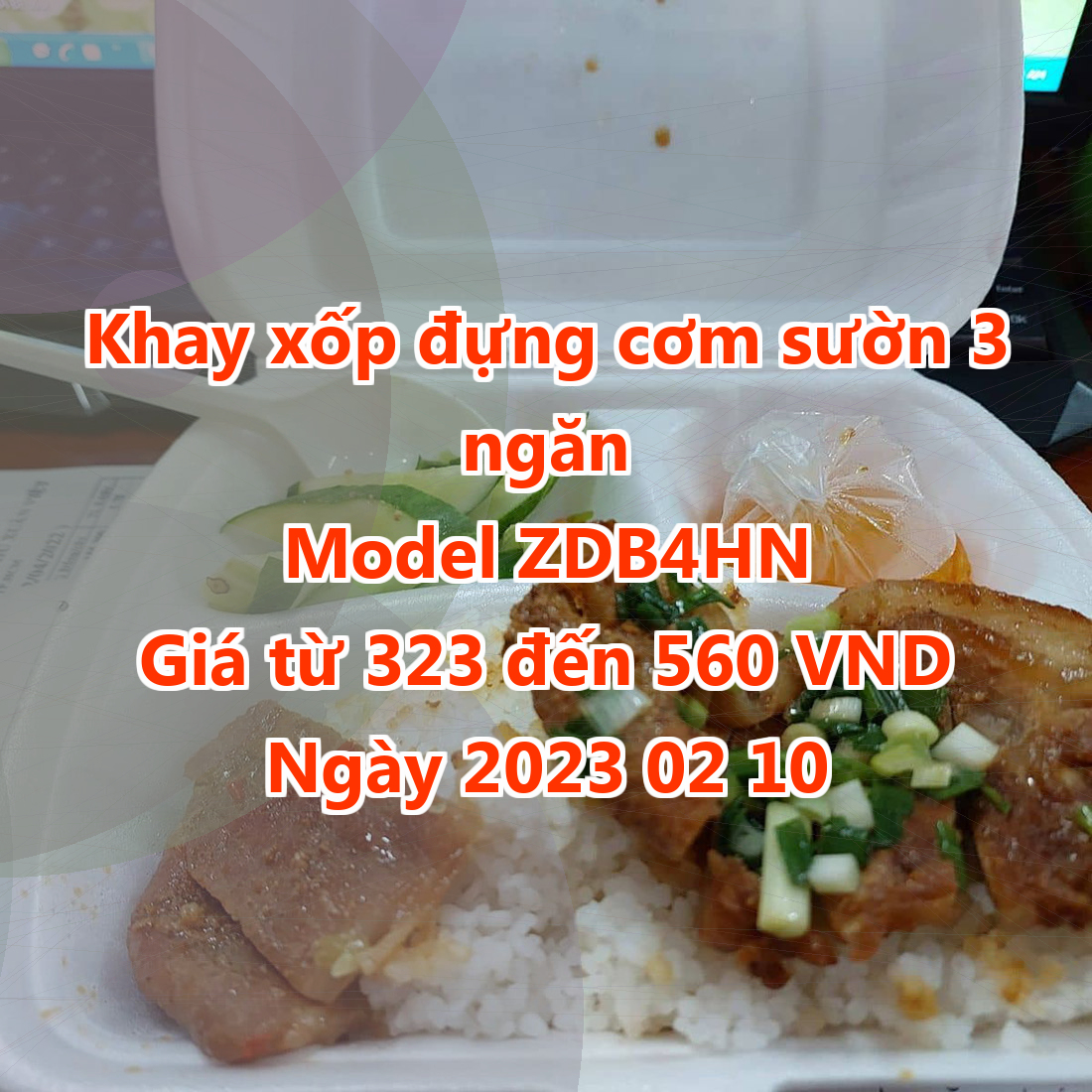 Khay xốp đựng cơm sườn 3 ngăn - Model ZDB4HN