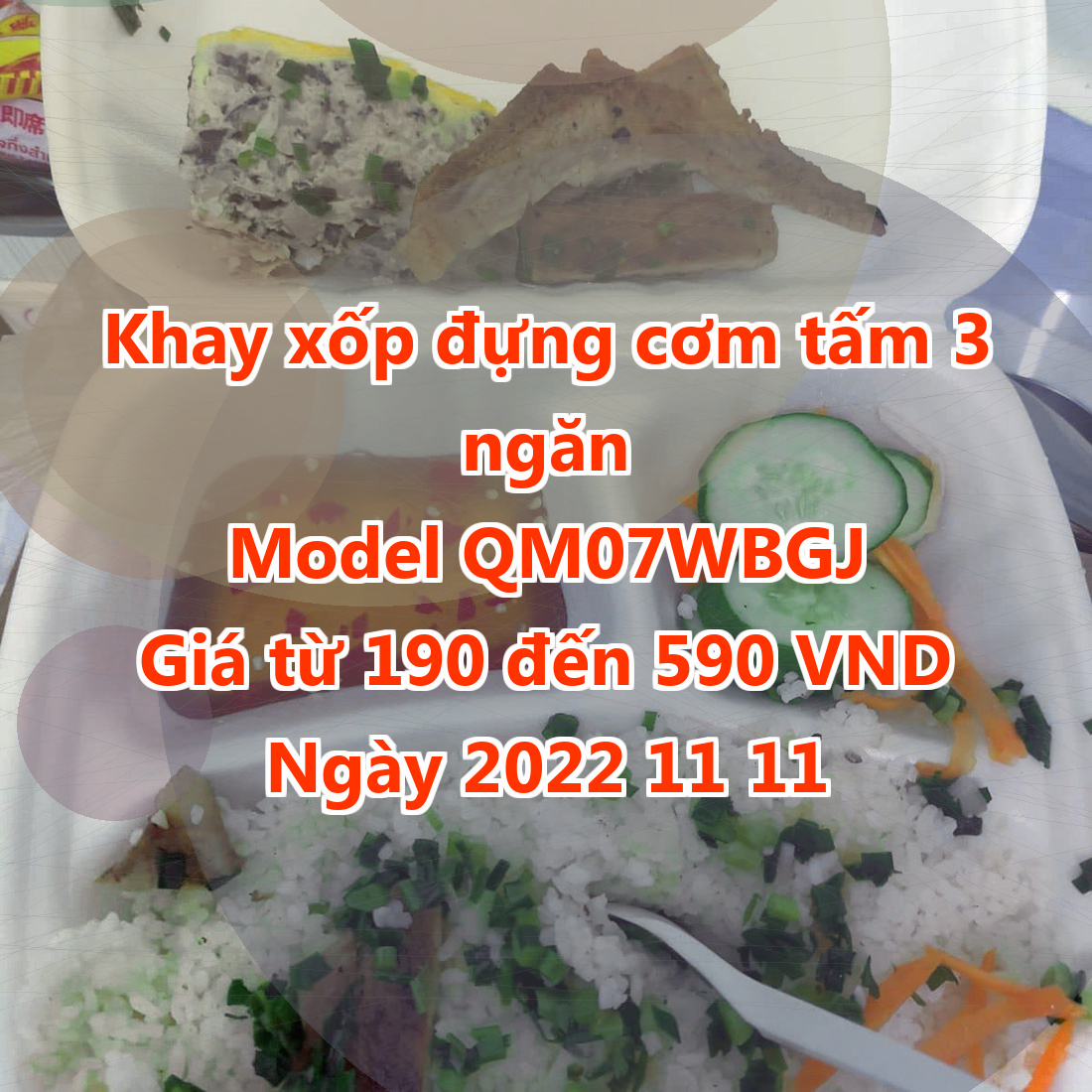 Khay xốp đựng cơm tấm 3 ngăn - Model QM07WBGJ