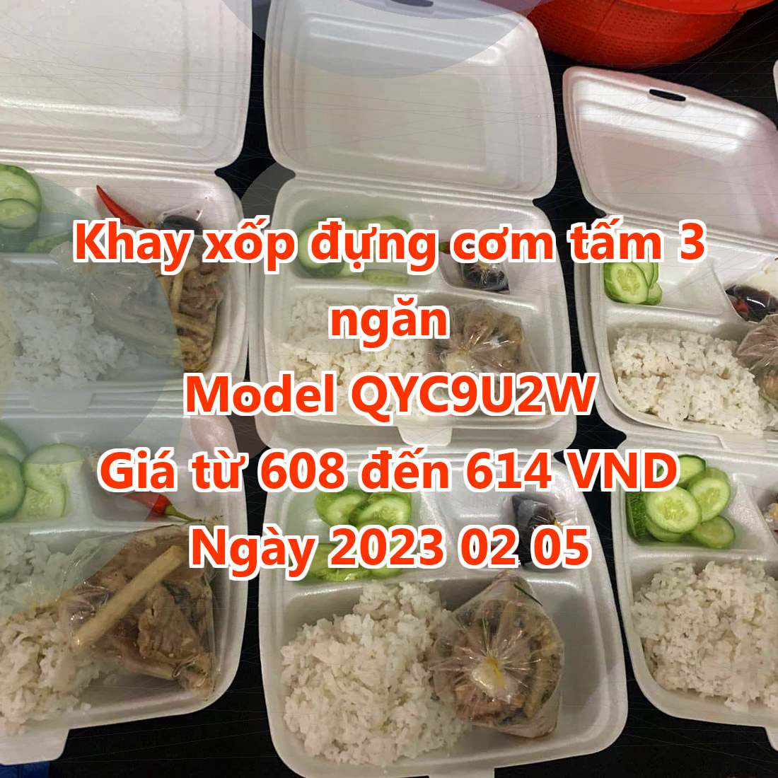 Khay xốp đựng cơm tấm 3 ngăn - Model QYC9U2W