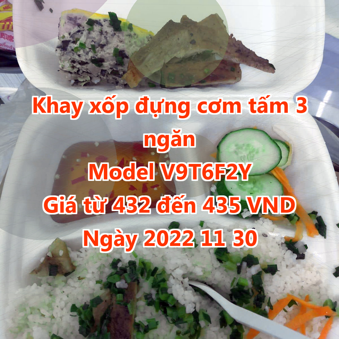 Khay xốp đựng cơm tấm 3 ngăn - Model V9T6F2Y