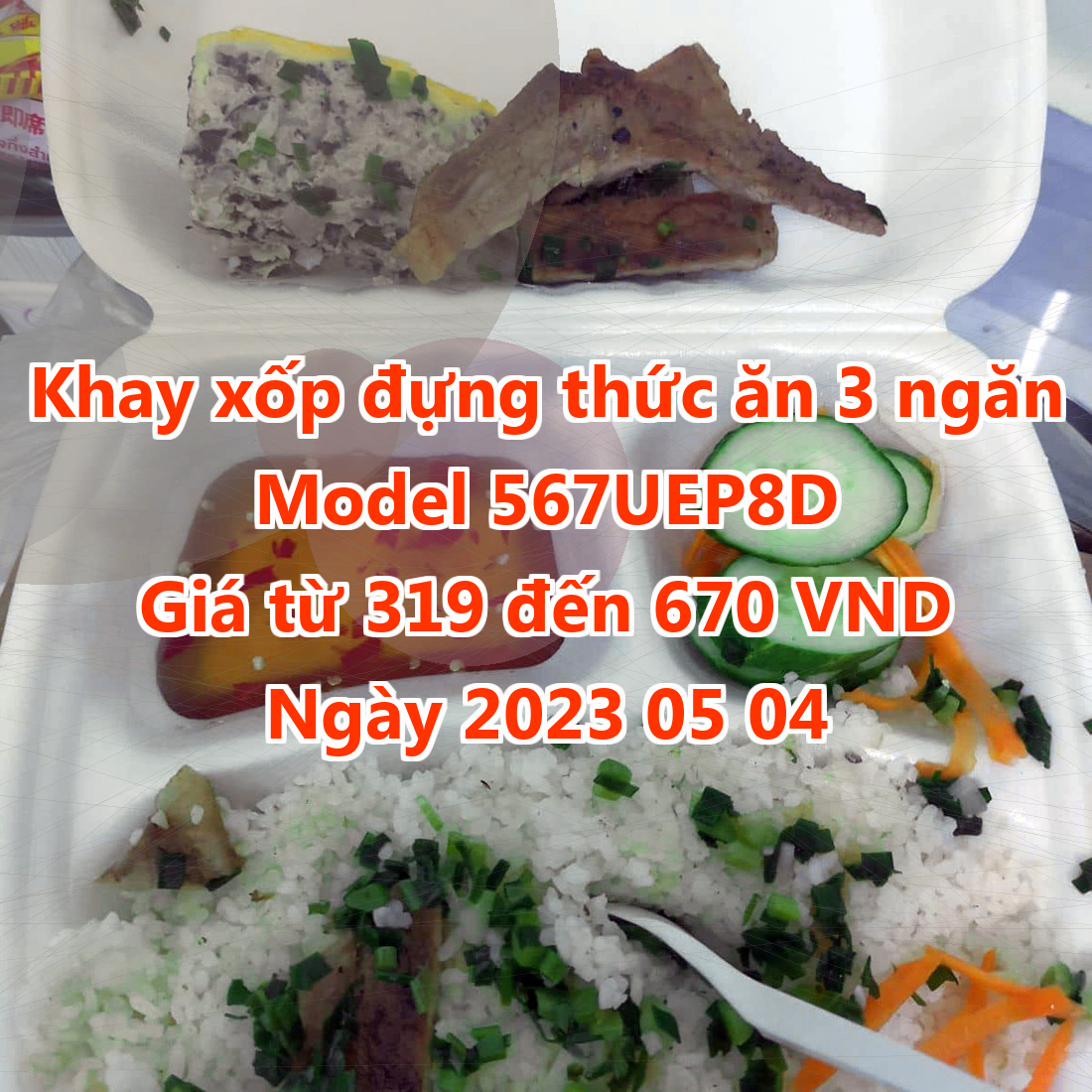 Khay xốp đựng thức ăn 3 ngăn - Model 567UEP8D