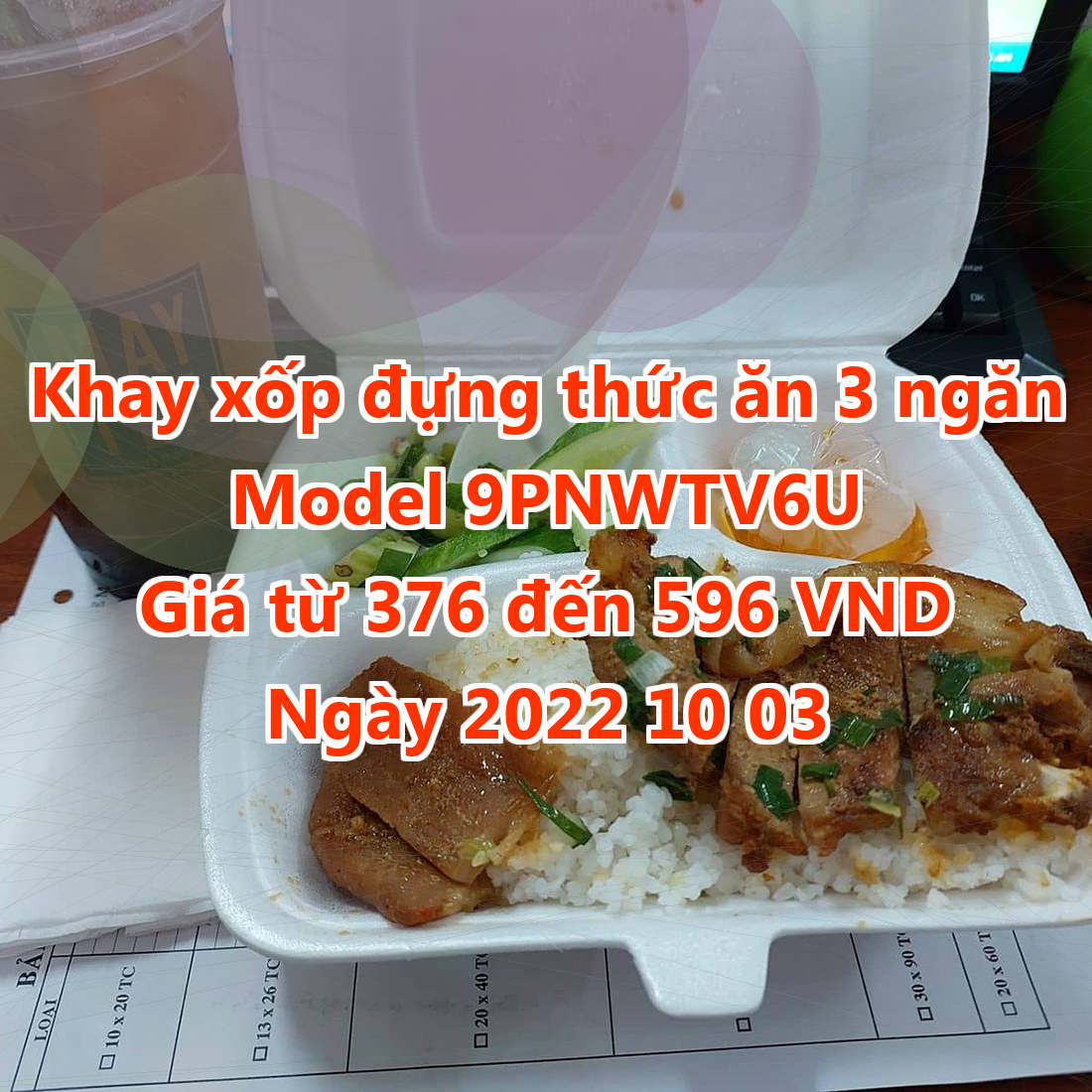 Khay xốp đựng thức ăn 3 ngăn - Model 9PNWTV6U