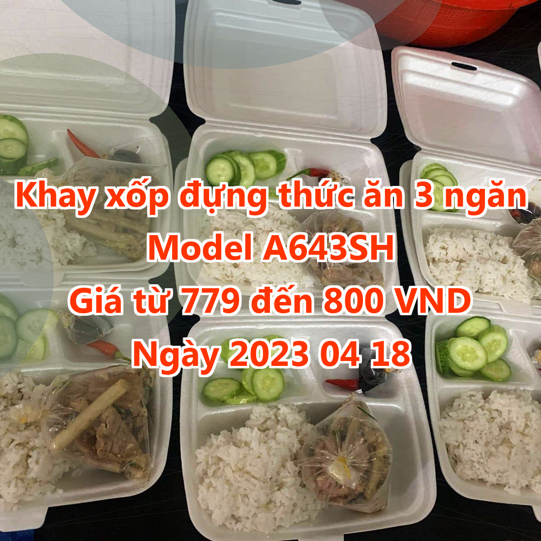 Khay xốp đựng thức ăn 3 ngăn - Model A643SH - Màu Cyan