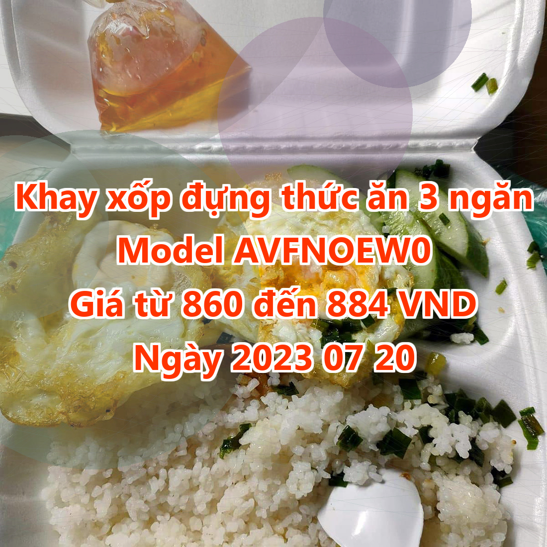 Khay xốp đựng thức ăn 3 ngăn - Model AVFNOEW0