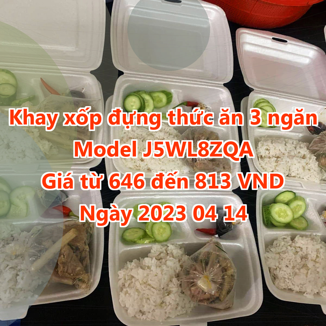 Khay xốp đựng thức ăn 3 ngăn - Model J5WL8ZQA - Giá 646 đồng