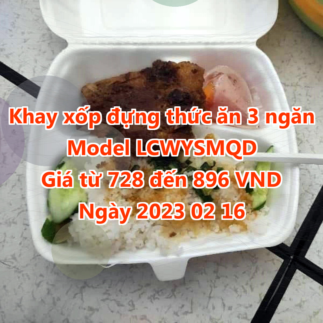 Khay xốp đựng thức ăn 3 ngăn - Model LCWYSMQD