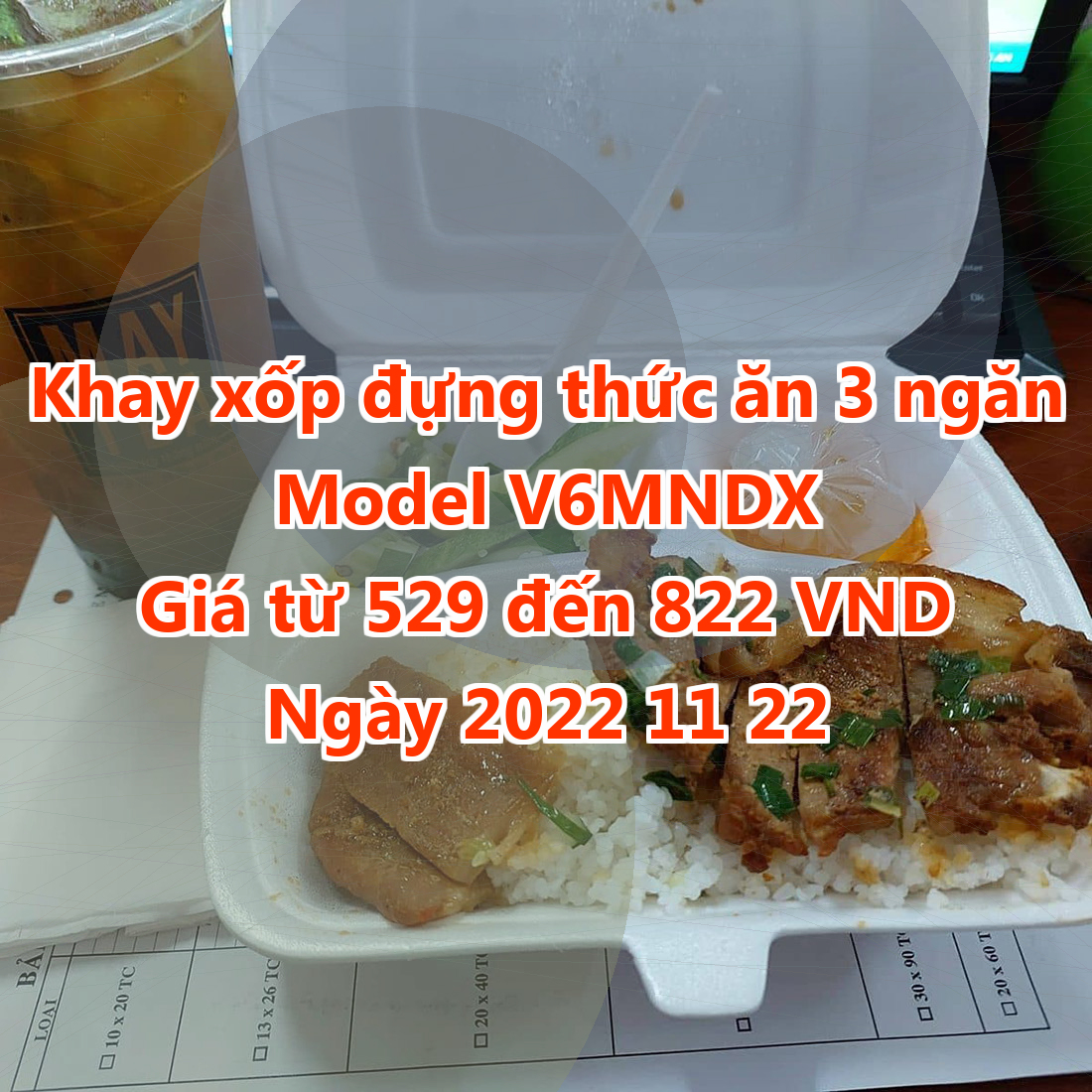 Khay xốp đựng thức ăn 3 ngăn - Model V6MNDX