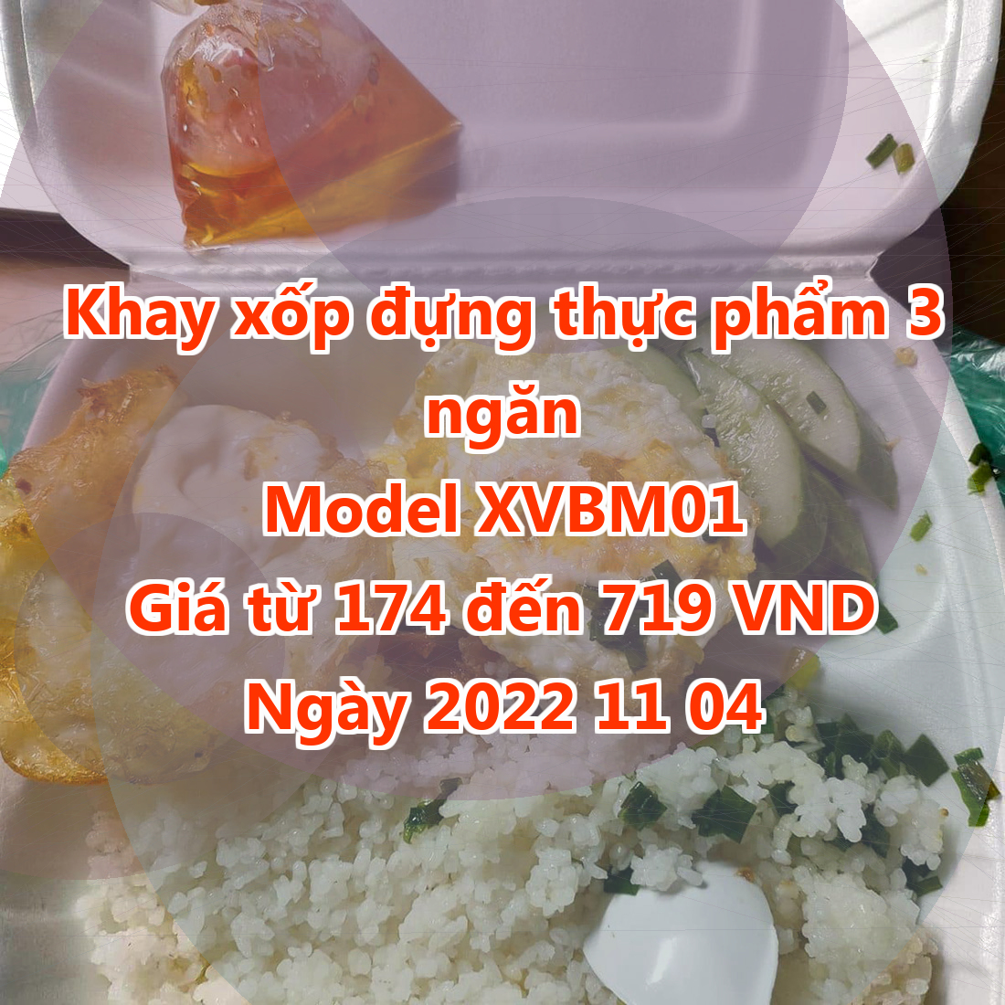 Khay xốp đựng thực phẩm 3 ngăn - Model XVBM01 - Màu Beige